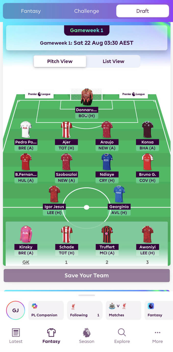 Quản lý tối ưu đội hình trong FPL Draft